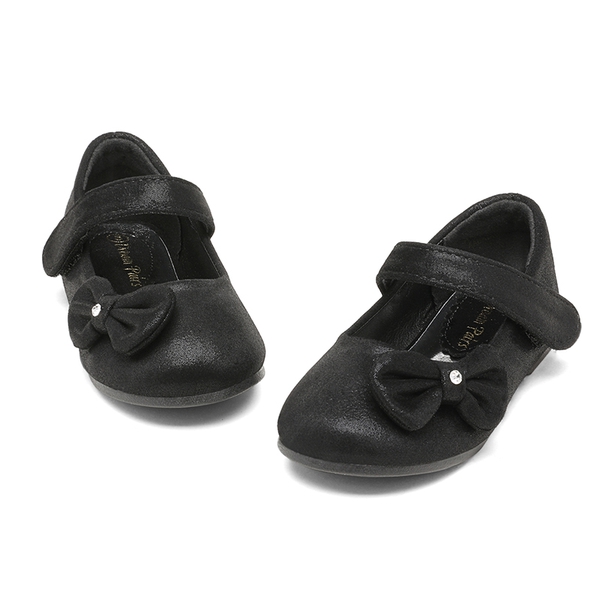 Toddler Girl's Ballerina Bow Flats - BLACK SUEDE - 3